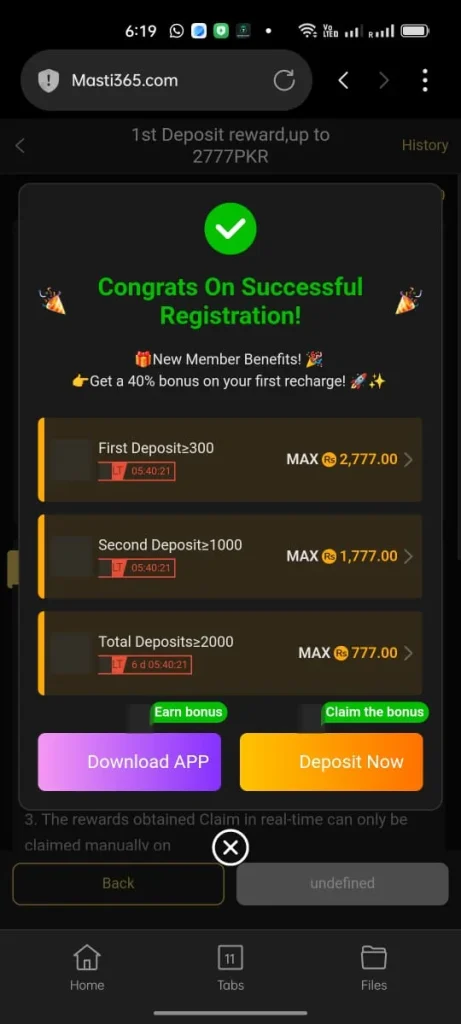 Masti365 Game Register Bonus